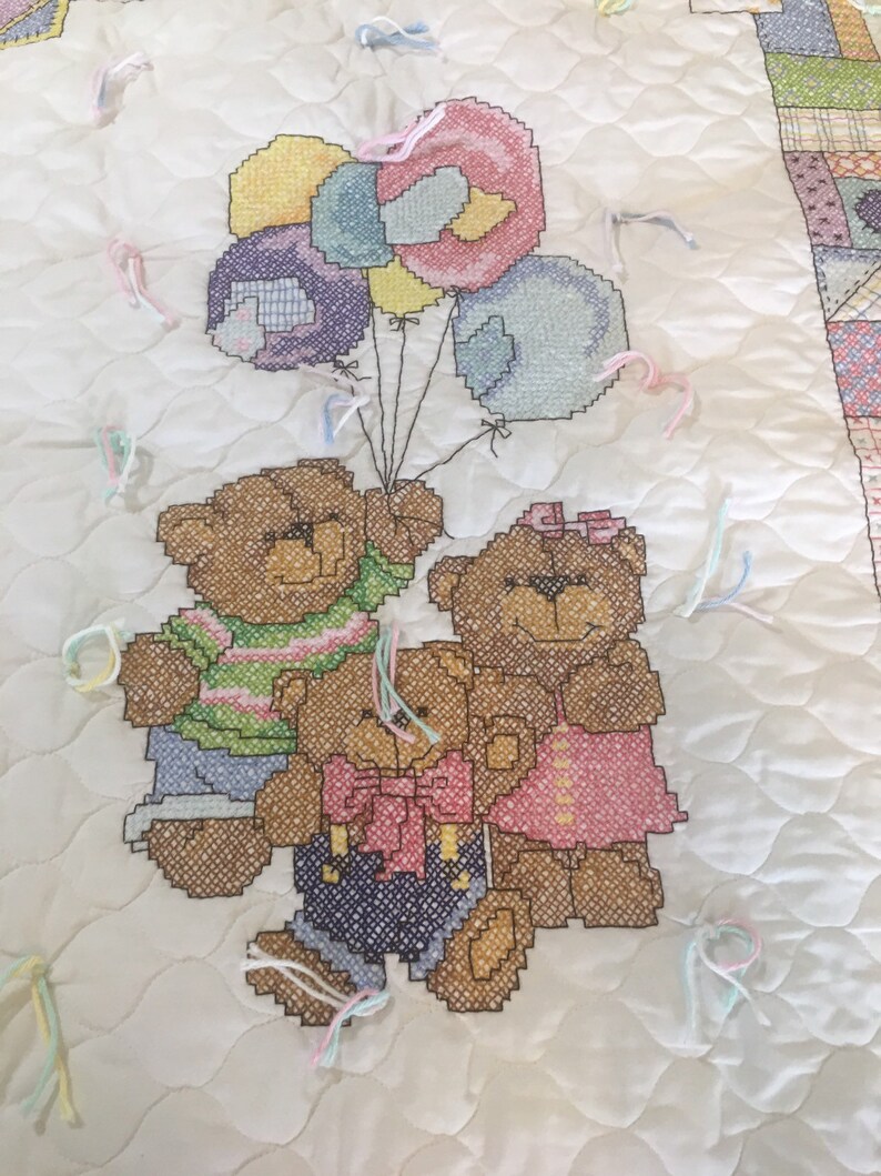 Three Bears Quilt Baby Blanket Handmade Cross Stitch Etsy