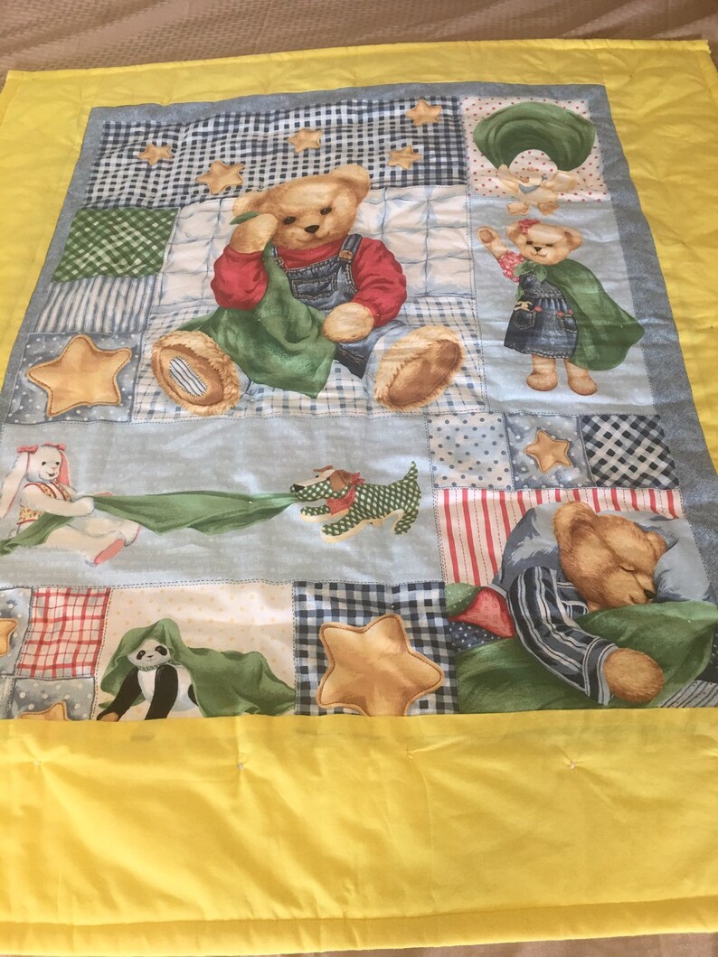 Three Bears Quilt Baby Blanket Handmade Cross Stitch Etsy