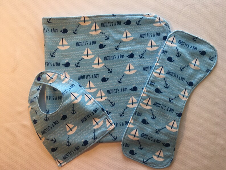 Receiving Blanket Burp Cloth and Bib Set. Its a Boy Etsy