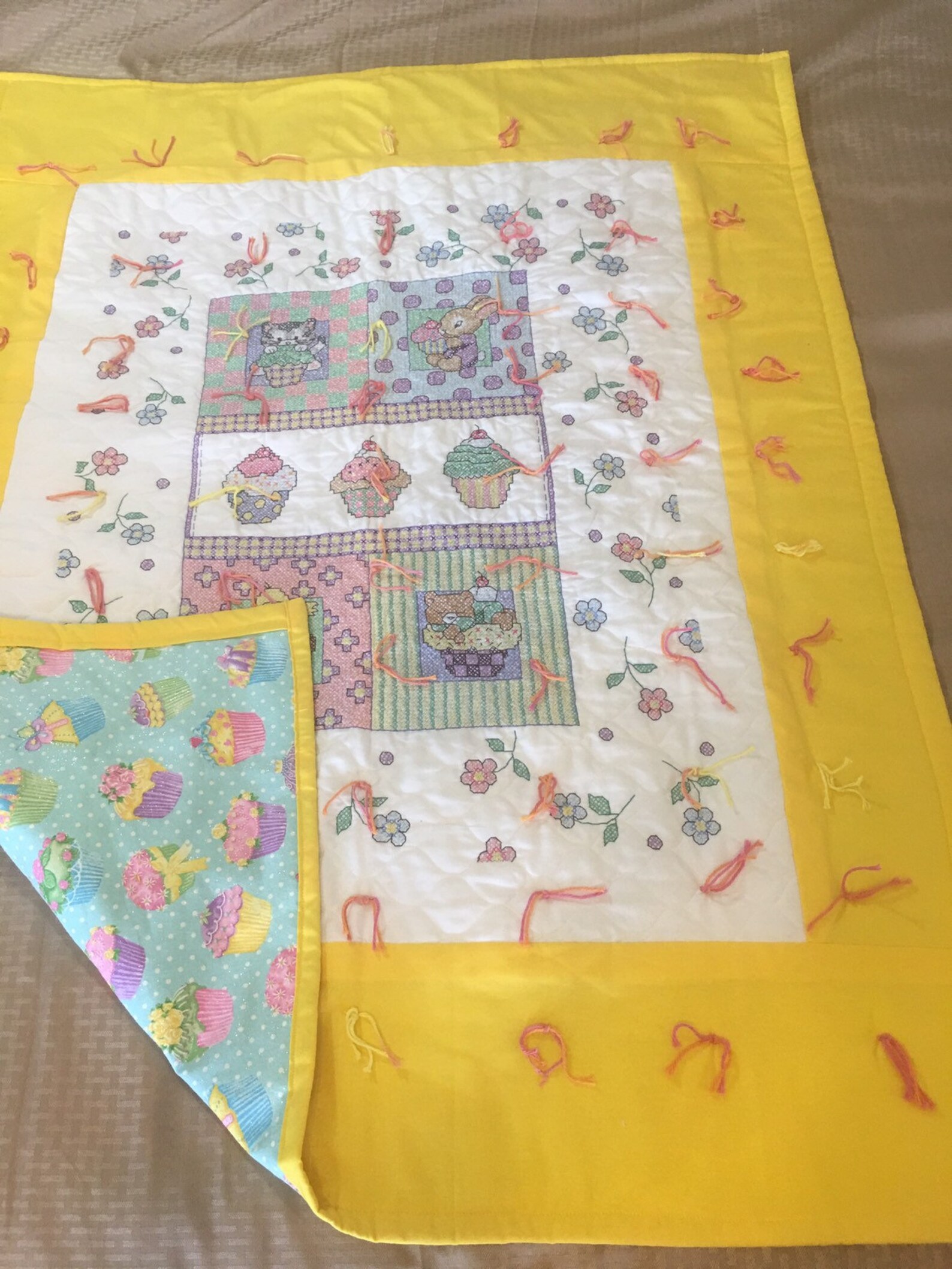 Cupcake Quilt Baby Blanket Handmade Cross Stitch Etsy