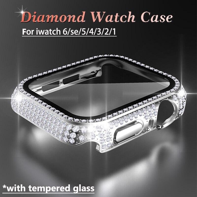 Glass+Cover for Apple Watch case, 38mm 40mm 42mm 44mm Diamond bumper+…