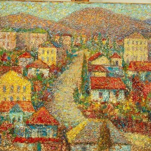 Outskirts of Tuapse, 1973-Ölkarton Malerei, Expressionismus Kunstwerk, Malerei der Tuapse, Original Ölmalerei, Vintage-Kunstwerk, 20x28 "
