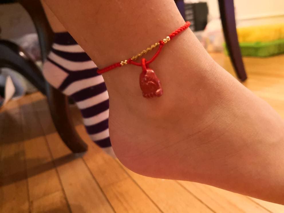 Red Ankle Bracelet/anklet With Gold Beads Foot Charm Etsy