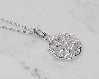 Sterling Silver Celtic Flower Pendant Necklace, 925 Charm, Everyday Flower Necklace