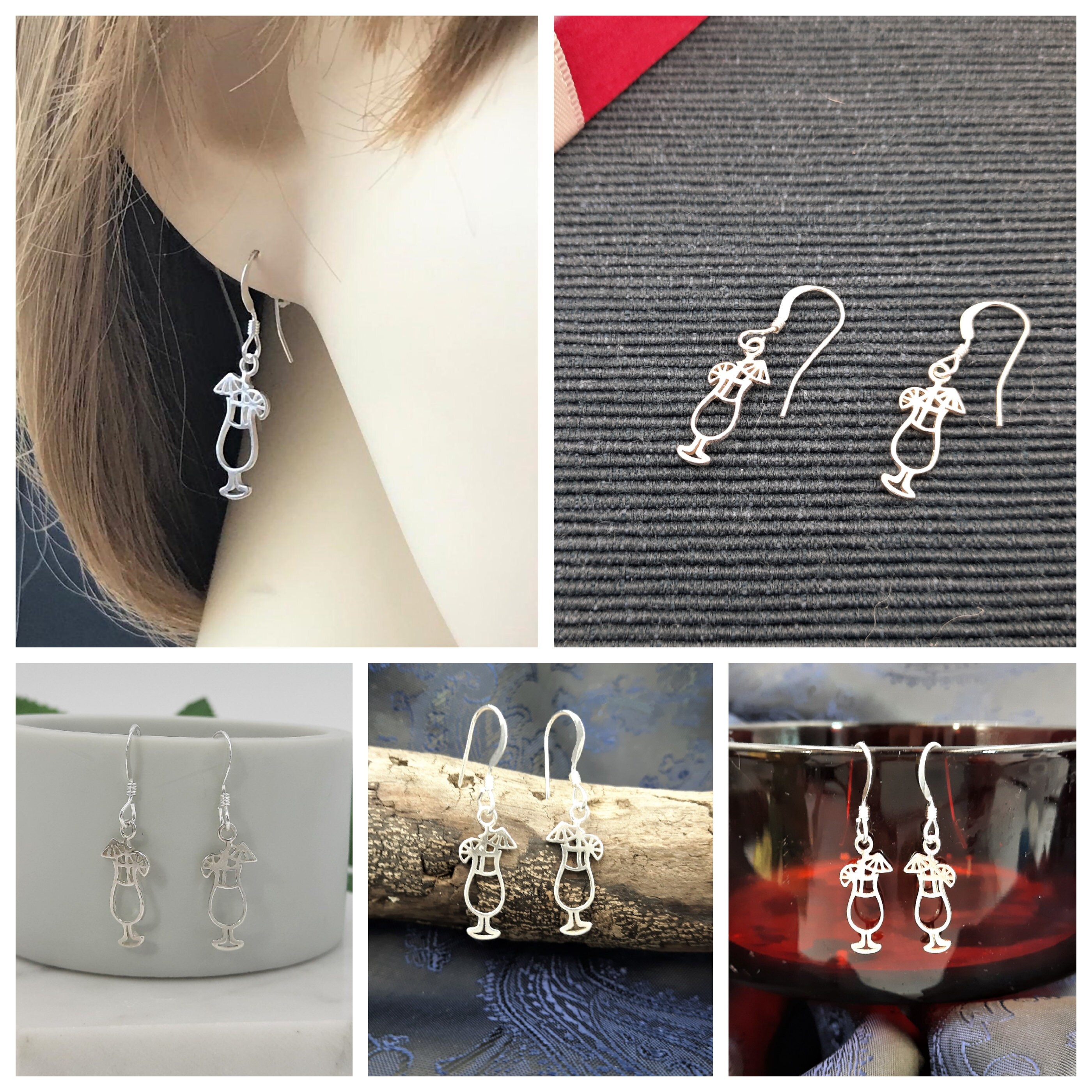 Cocktail Glass Earrings Sterling Silver Fun Cocktail Etsy