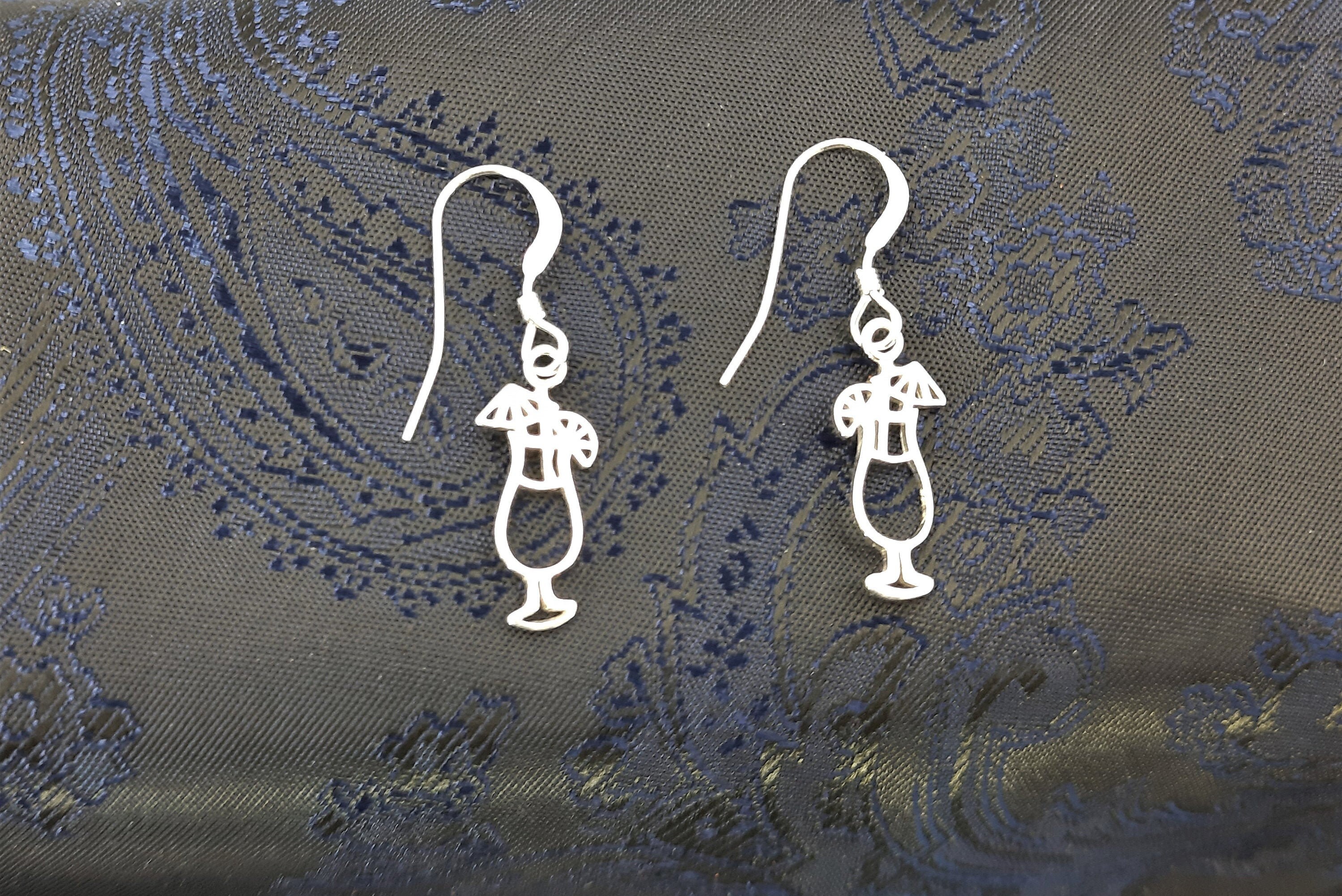 Cocktail Glass Earrings Sterling Silver Fun Cocktail Etsy