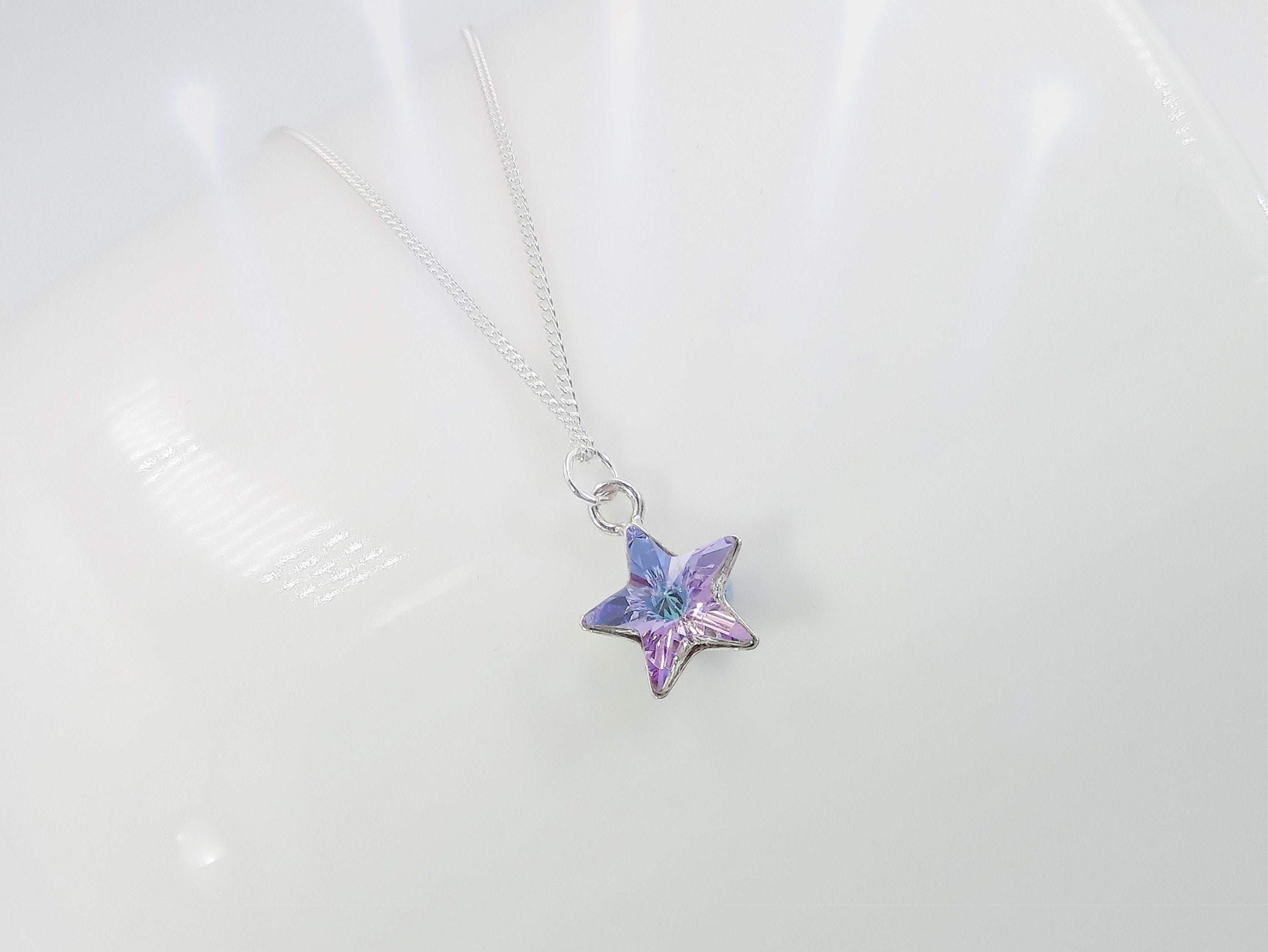 Sparkling Star Sterling Silver Necklace with Swarovski Purple Etsy