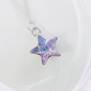 Sparkling Star Sterling Silver Necklace with Swarovski Purple Crystal Star, Swarovski Crystal Star Dainty Lilac/Purple Star Necklace.