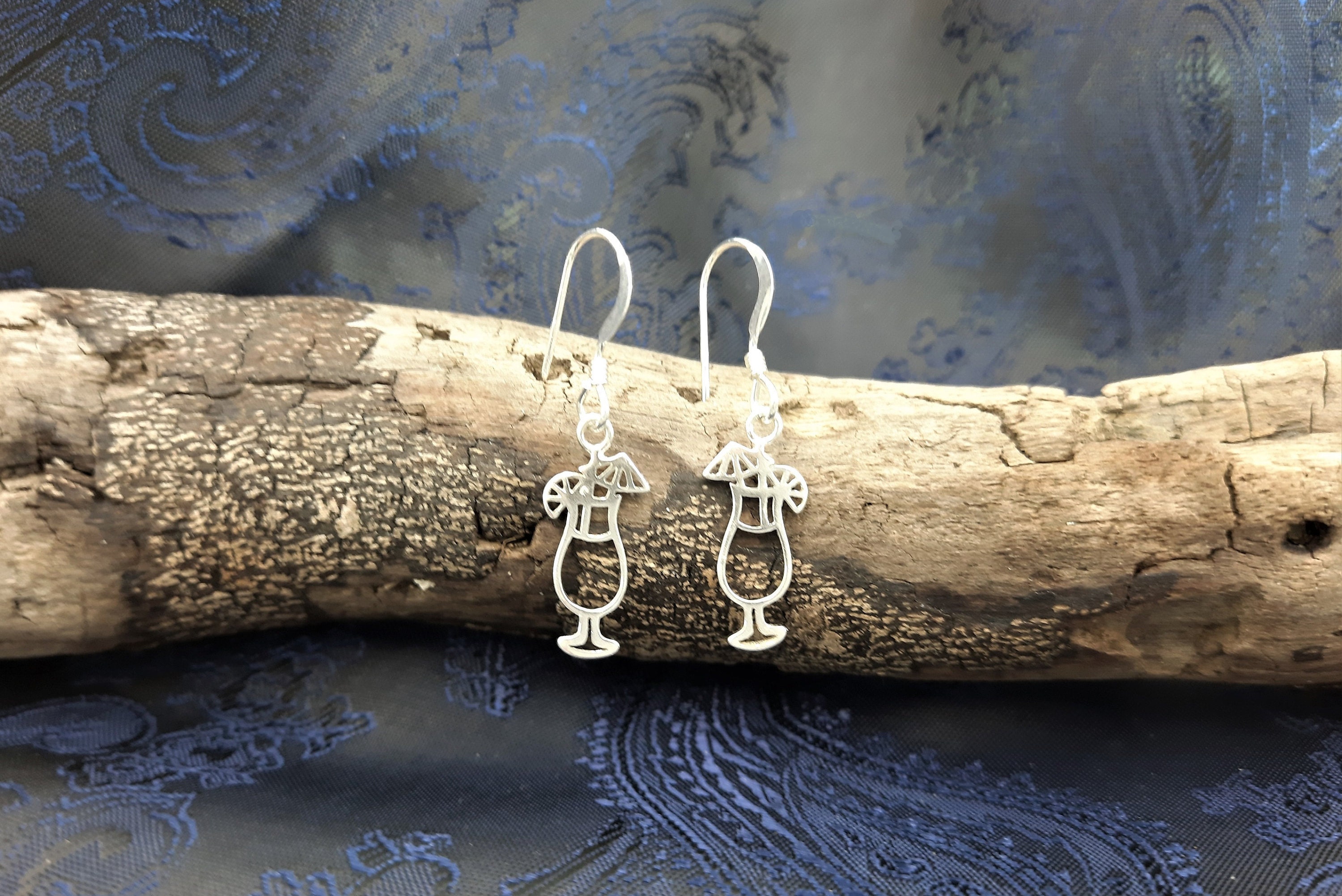 Cocktail Glass Earrings Sterling Silver Fun Cocktail Etsy