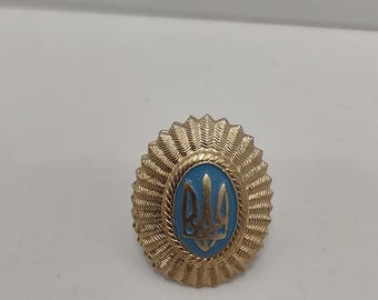 Vintage cocarde de l'armée ukrainienne 1995 officier chapeau insigne URSS post soviétique militaire trident insigne
