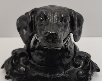 Posacenere vintage sovietico a forma di testa di cane con coperchio, posacenere in metallo per fumatori, oggetto decorativo da scrivania dell'era URSS, statuetta di animale retrò, regalo per gli amanti dei cani