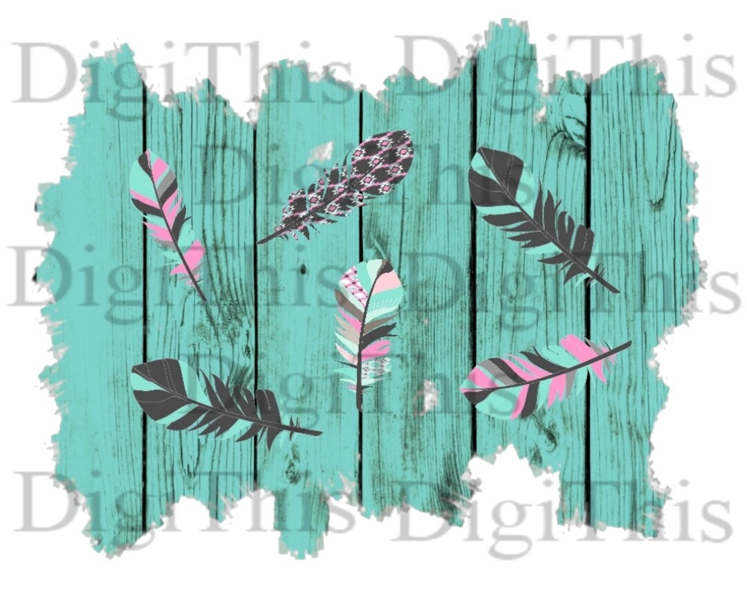 Teal Wood With Feathers Background Digital Download - Etsy