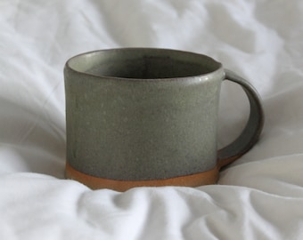 Large handmade ceramic mug in olive green glaze / handmade pottery mug in matte green glaze / large tea mug handmade