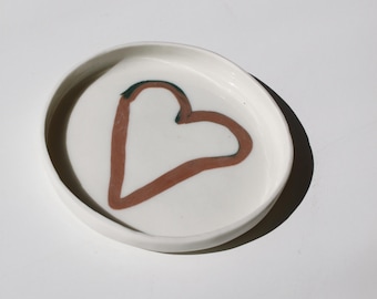 Porcelain Decorative Wall Plate, Small | "pink heart" Inlay (11,5cm)