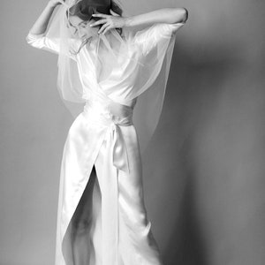 Long satin robe / Bridal robe white / Holiday apparel / Gifts for her image 2