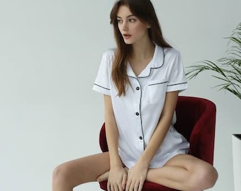 Personalized Satin Pajama Set, Sleep Shorts, Sexy PJs