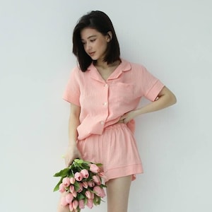 3Pcs Summer Muslin cotton Women’s Pajamas | Summer Gauze Pajamas for Women | Muslin linen sleepwear pajamas top and shorts | Gauze cotton