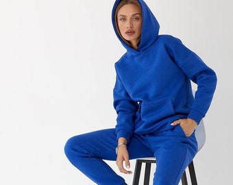 Sweat set for women, custom white sweat set, indigo sweatpants women, matching sweat set, loungewear set, two piece set, matching sweatsuit