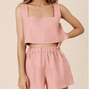 Leinen Pyjama, Leinen Pyjama Set, Leinen Nachtwäsche, Leinen Kleidung, Leinen Shorts, Leinenhemd, Leinenhemd, Leinenanzug, Leinenshorts Damen