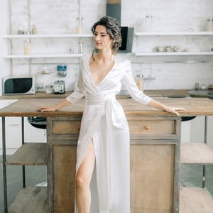 Long satin robe / Bridal robe white / Holiday apparel / Gifts for her