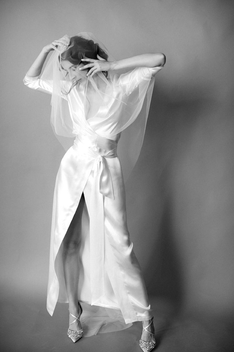 Long satin robe / Bridal robe white / Holiday apparel / Gifts for her image 2