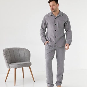 Pajama set cotton, mens linen pajamas, mens linen pants, linen button up pajama set, custom pajamas, matching pajamas, gift for stepdad