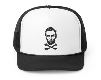 Abrahalm Lincoln Crossbones Trucker Hat | Badass History Nerd Teacher Appreciation Gift | US President | American Civil War | Minimalist