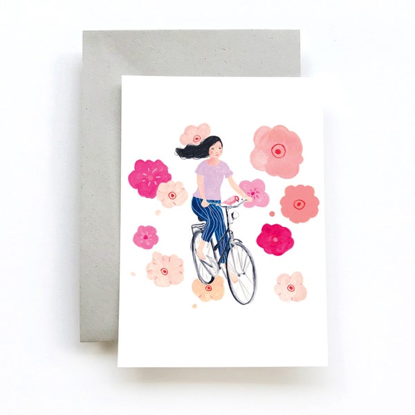 Carte postale - "Le printemps à vélo" - Carte, carte fête des mères, carte fleurs, carte d'anniversaire, carte de remerciement