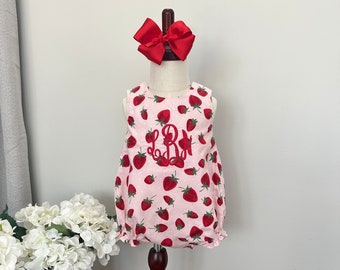 Strawberry Bubble for Baby Girl - Monogram Baby Bubble -  Strawberry Theme Outfit