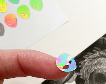 9mm Alien Stickers, Vinyl Holographic Stickers, ufo Stickers, Holographic Stickers, Vinyl Stickers, Space Stickers