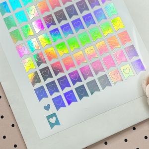 Hollow Heart Small Flag Stickers, 6x8mm Flags, Vinyl Holographic Hearts, Planner Stickers