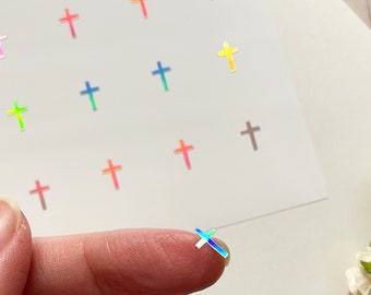 Tiny 10mm Vinyl Holographic Cross Stickers, Bullet Journal Stickers, Nail Art, Goth Cross Stickers, Bible Stickers, Planner Stickers