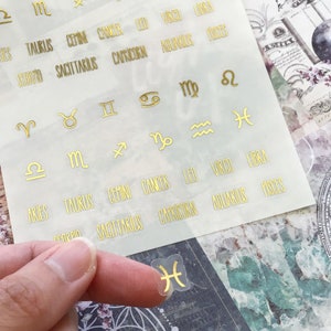 CLEAR Gold Zodiac Stickers, Zodiac Signs, Astrology Stickers, Foil Stickers, Horoscope Stickers, Wicca Stickers