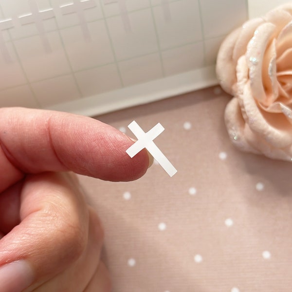 14mm Vinyl Glossy White Cross Stickers, Tiny Cross Stickers, Goth Cross Stickers, Faith Stickers, Bible Stickers, Planner Stickers