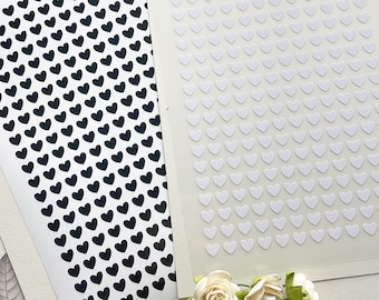 Tiny Black Heart Stickers, 6mm Glossy White Vinyl Decals, Goth Hearts