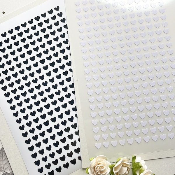 Tiny Black Heart Stickers, 6mm Glossy White Vinyl Decals, Goth Hearts