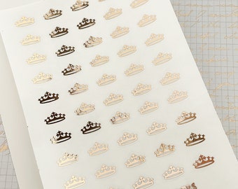 10mm Rose Gold Crown Stickers, Clear Stickers, Princess Crown Stickers, BuJo Stickers, Planner Stickers, Foiled Stickers