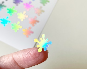 Vinyl Half Inch Rainbow Holographic Splatter Stickers, Tiny Slime Stickers, Frosting Drips, Ink Splats