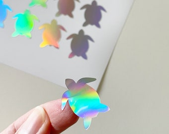 Holographic .75 Inch Sea Turtle Stickers, Vinyl sea Turtles Stickers, Ocean Themed Stickers