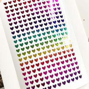 6mm Tiny Rainbow Ombre Sparkly Heart Stickers, Vinyl Planner Stickers, Tiny Heart Stickers