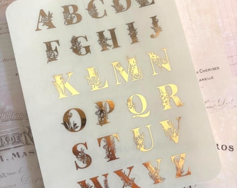 15mm Clear Floral Letter Stickers, Holographic Option Alphabet Stickers, Gold Flower Letters For Planners