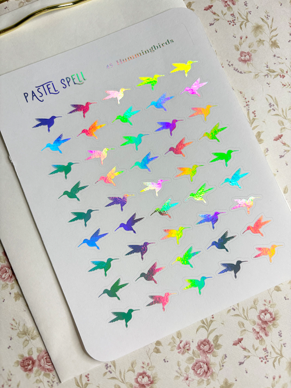 Holographic Hummingbird Stickers, 25mm Foiled Stickers, Bird Stickers, Nature Stickers, Envelope Sealers