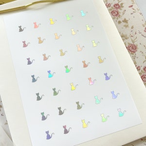 Tiny 8mm Silver Holographic Cat Stickers For Cat Lovers Vinyl Kitten Stickers Waterproof Decals