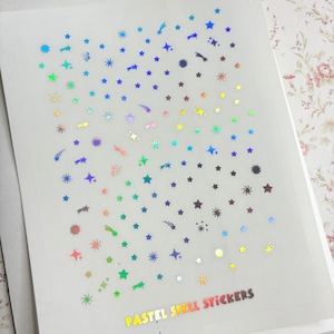 Tiny Scattered Foiled Star Stickers, Holographic Stars, Clear Stickers, Sparkle Stickers, Mini Sticker Sheet, Space Stickers, SciFi Stickers