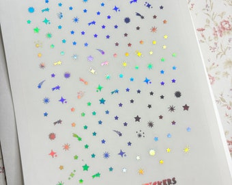 Tiny Scattered Foiled Star Stickers, Holographic Stars, Clear Stickers, Sparkle Stickers, Mini Sticker Sheet, Space Stickers, SciFi Stickers