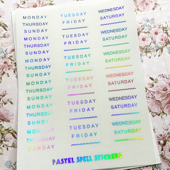 Holographic Days of the Week Stickers, Planner Date Stickers, BuJo Stickers, Tiny Stickers, Planner Stickers, Clear Stickers