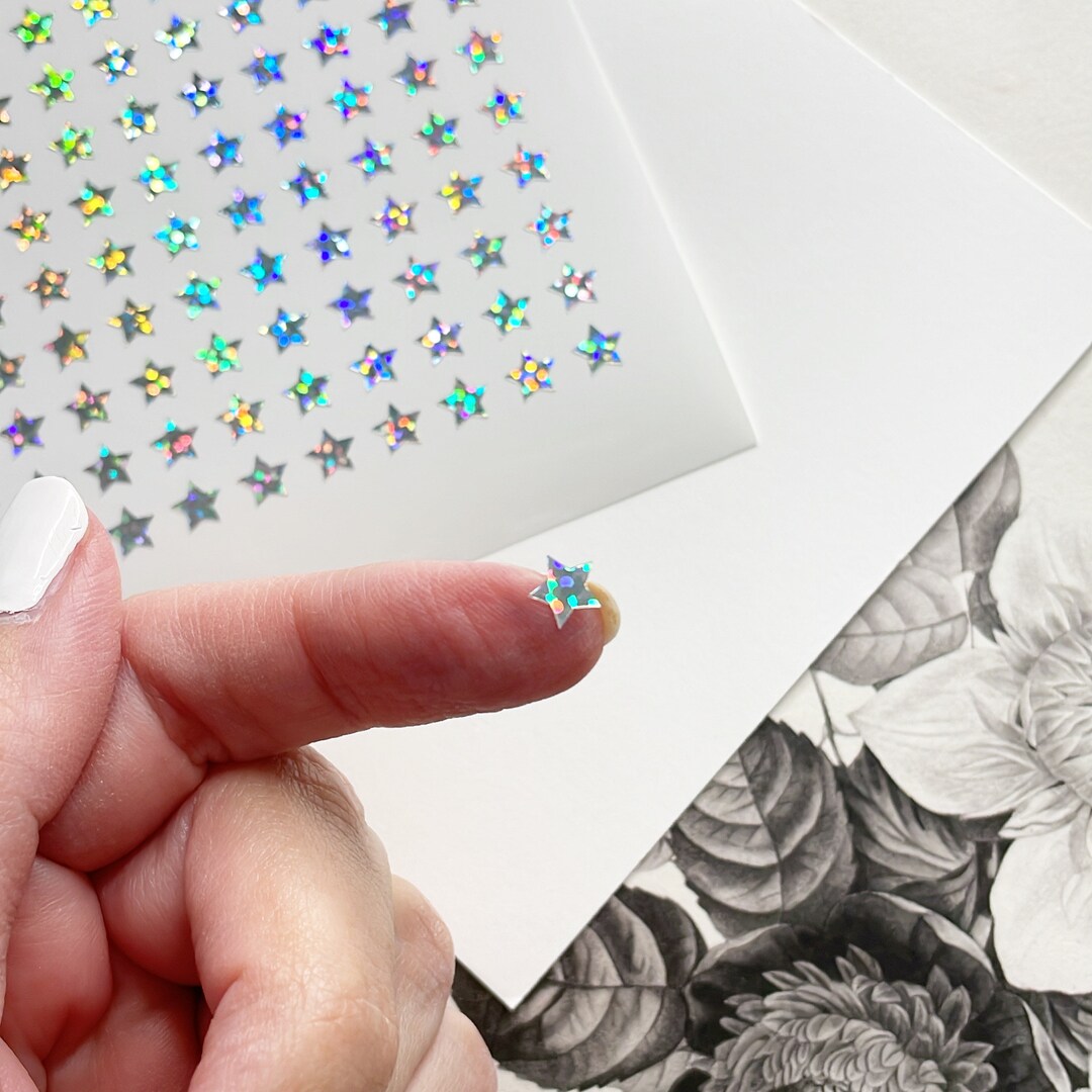 Tiny 6mm Silver Sparkle Holographic Star Stickers, Vinyl 6mm Star ...