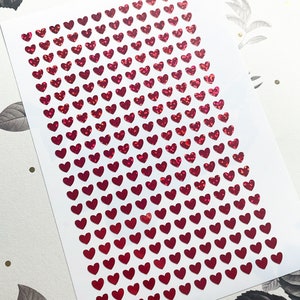 6mm Tiny Sparkly Red Heart Stickers, Vinyl Planner Stickers, Tiny Heart Stickers, Glittery Hearts Stickers image 2