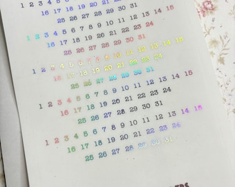 3mm Tiny Holographic Numbers 1-31 Stickers, Clear Background Calendar Stickers, BuJo Stickers, Tiny Stickers, Planner Stickers