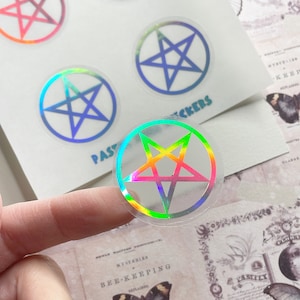 30mm Clear Pentagram Stickers, Holographic Pentacles Foiled Witchcraft Stickers, Halloween Gifts For Pagans Witch Themed Planner